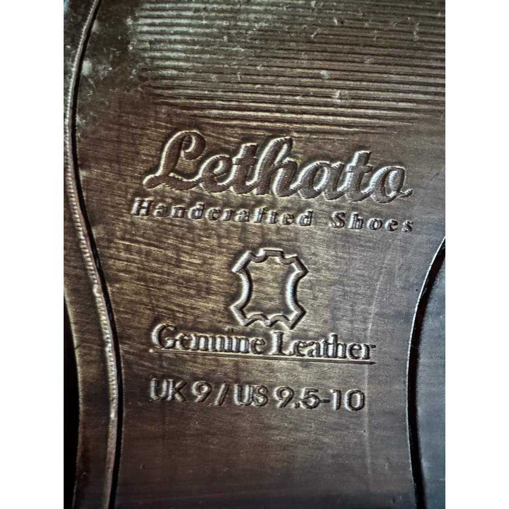 Lethato Wing Tip Oxford Brogue Shoes Men 9.5/10 Brown Navy Leather Lace Up - Picture 8 of 11